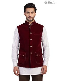 Mens Koti in burgundy velvet front view featuring simple koti ct (mens)-2003-5