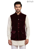 Mens Koti in burgundy velvet, front view with pockets; SIMPLE KOTI CT (MENS)-2003-5