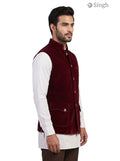 Mens Koti in burgundy velvet with side pockets, profile view of SIMPLE KOTI CT (MENS)-2003-5
