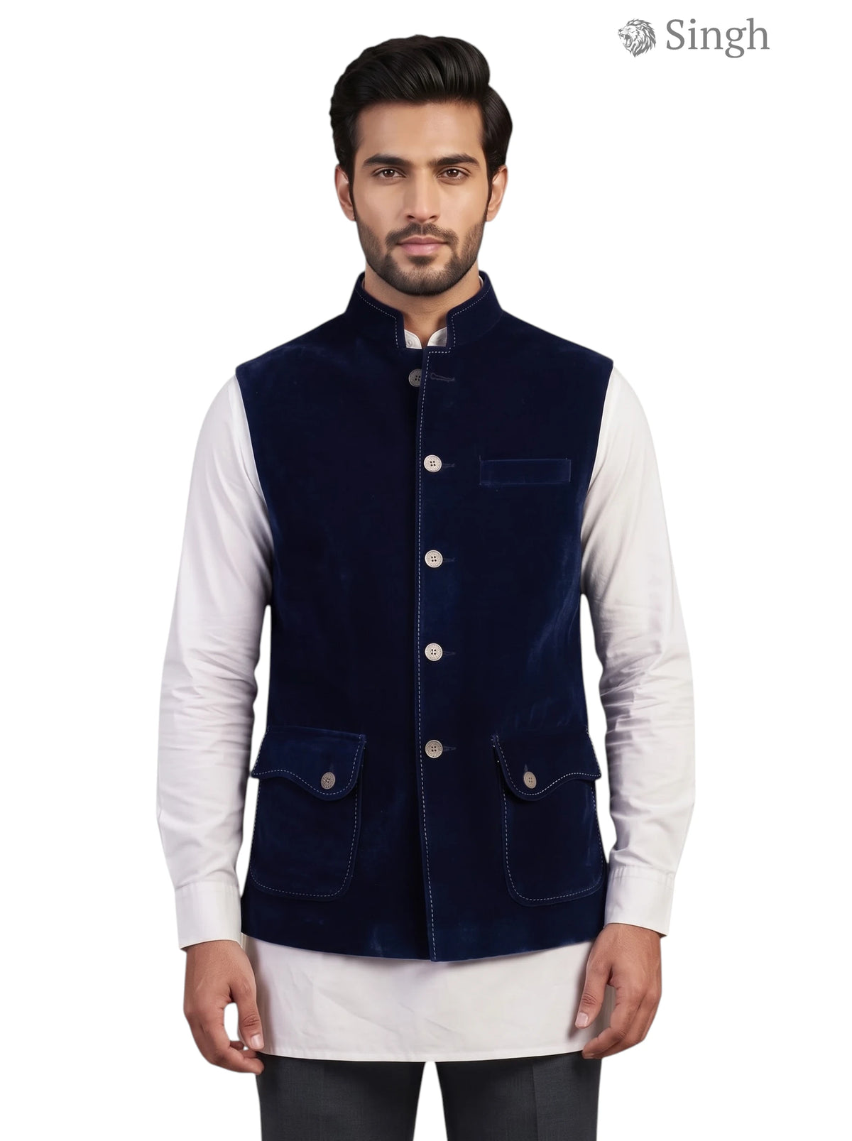 Mens Koti in Navy Blue Velvet with Front Pockets and Simple KOTI CT (MENS)-2003-5