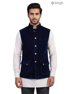 Mens Koti in Navy Blue Velvet with Front Pockets and Simple KOTI CT (MENS)-2003-5