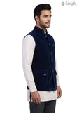 Mens Koti in navy blue velvet from Singh, side view featuring SIMPLE KOTI CT (MENS)-2003-5