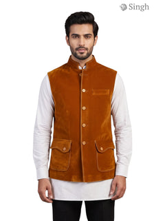 Mens Koti in Amber Color with Velvet Fabric Front View - SIMPLE KOTI CT (MENS)-2003-5