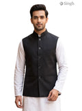 Mens Koti in black fabric, front view with Simple Koti (MENSD)-2001-1 design and stylish buttons