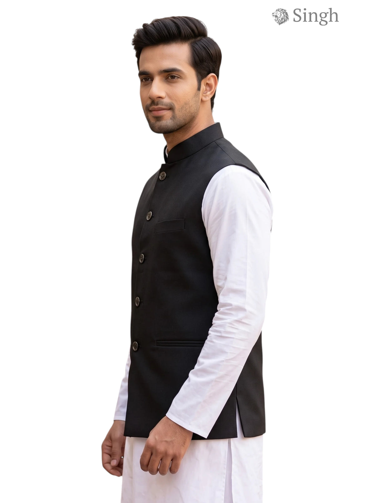 Men's black cotton koti from Singh, side view of simple koti (MENSD)-2001-1 design