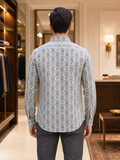 SINGH men’s cream turquoise paisley print full-sleeve shirt back view