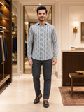 SINGH men’s cream turquoise paisley print shirt full front lifestyle view