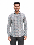 SINGH men’s cream turquoise paisley print full-sleeve shirt front view
