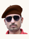 Default brown beret cap in wool worn at an angle, ideal for purchase Beret Cap Online