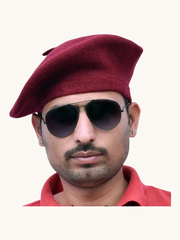 Beret Cap in Burgundy Wool, Side Angle; available Beret Cap Online