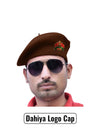 Default brown fabric beret cap worn by a model featuring Dahiya Logo & Beret Cap By Singh Brand