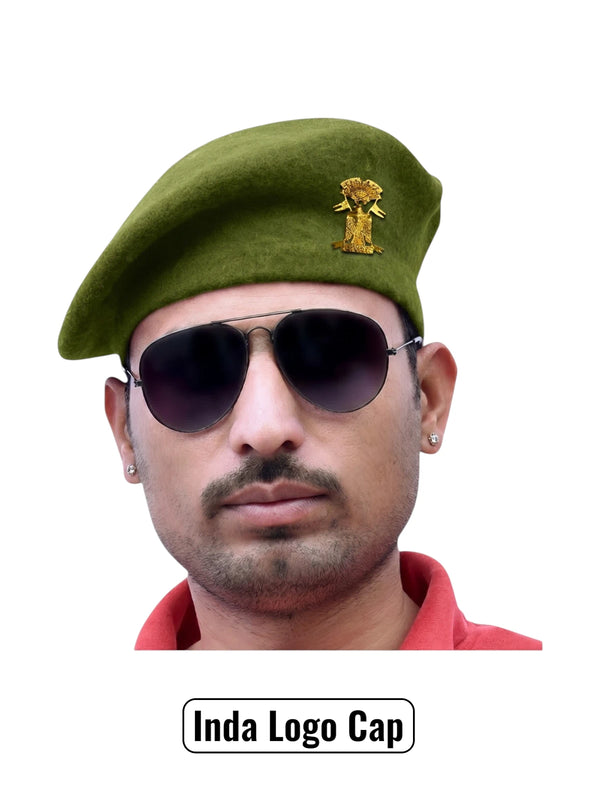 Military Green Wool Beret Cap from the Front featuring Inda Lobo & Beret Cap By Singh Brand