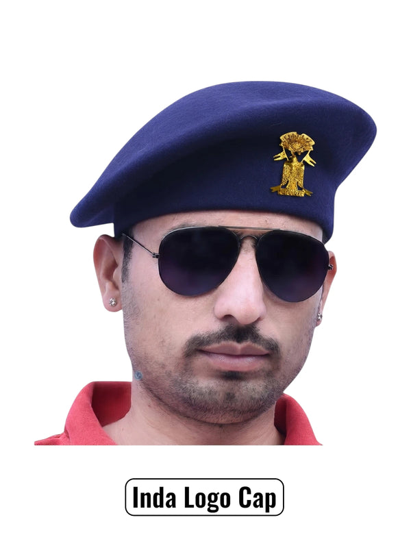 Default navy wool beret cap with Inda Lobo & Beret Cap By Singh Brand shown on model