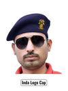 Default navy blue beret cap made of fabric featuring Inda Lobo & Beret Cap By Singh Brand