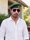 Default green fabric Bhati Lobo & beret cap combo by singh brand modern marwar worn by a man