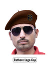 Default brown wool Rathore Logo & Beret Cap By Singh Brand worn by a man with sunglasses