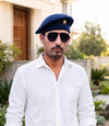 Default navy blue wool beret cap worn by model, featuring Star Lobo & Beret Cap By Singh Brand