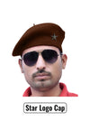 Default brown fabric beret cap at an angle featuring Star Logo & Beret Cap By Singh Brand