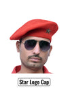 Default red wool beret cap from the side featuring Star Logo & Beret Cap By Singh Brand