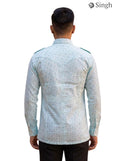 M Hunting Shirt in Light Blue Cotton with Rear View - SINGH HUNTING SHIRTS-1308-2