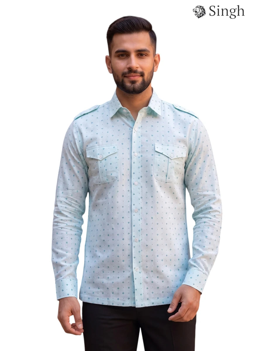 M Hunting Shirt in light blue cotton with a front view showcasing SINGH HUNTING SHIRTS-1308-2