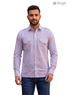 M Hunting Shirt in light purple fabric showcasing front view; SINGH Hunting Shirts-1308-37 Premium Royal Elegance