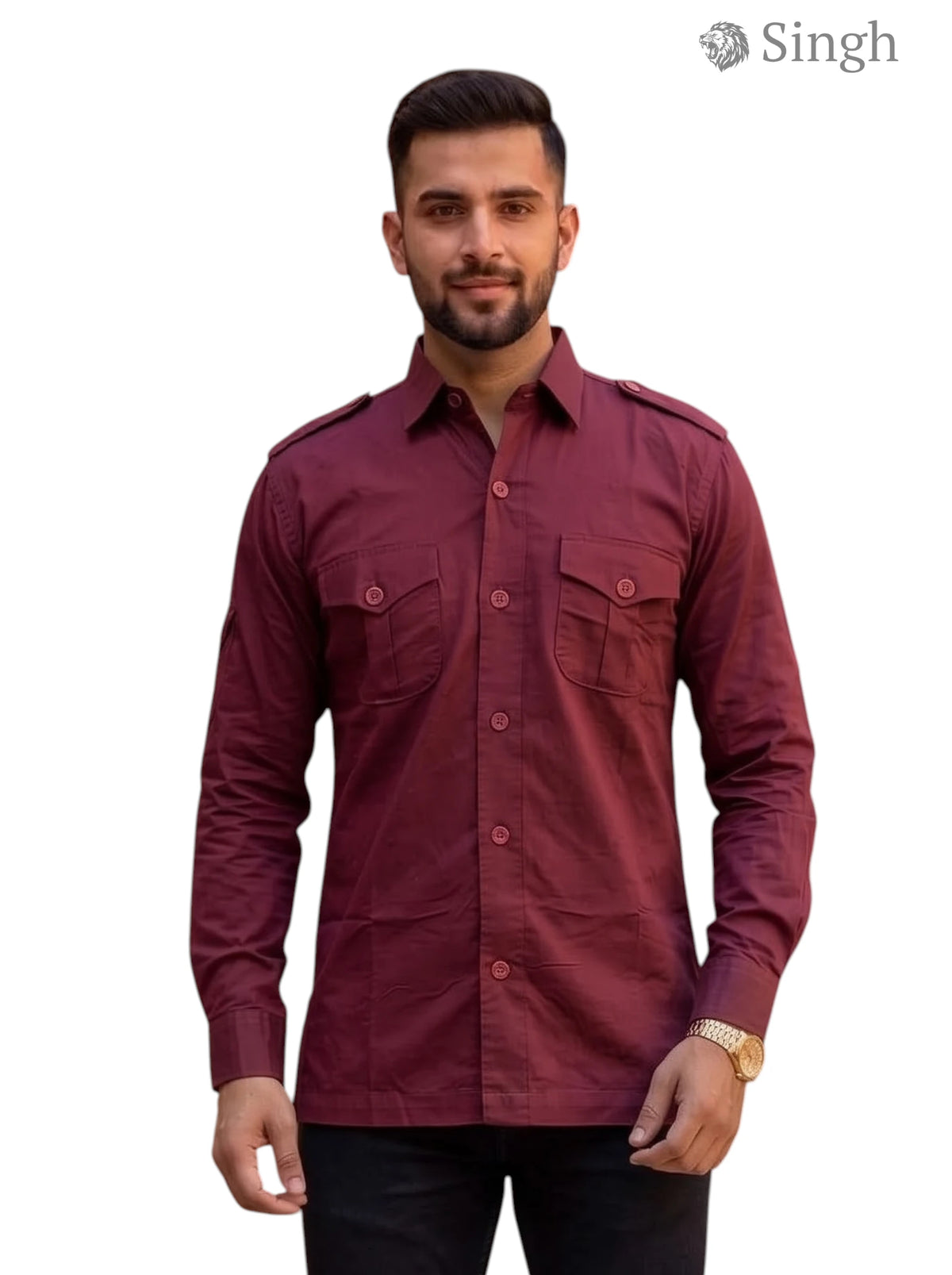 M Burgundy Cotton Hunting Shirt from Singh HUNTING SHIRTS-1310-267 in a frontal view