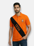 M'TSHIRTS in orange cotton fabric with a side black stripe featuring Singh Inda Logo T-Shirts for Regal Elegance