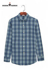 Modern Marwar men's checked shirts blue and green plaid button-down shirt on hanger