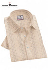 Singh beige men's designer casual shirt with subtle patterned design and button closure