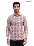 Men's brown plaid cotton shirt front view, Singh Men's F-15-113-1-M Shirt for Regal Style
