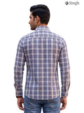 Men's plaid shirt in blue cotton from back angle, Singh Men's F-15-113-18-M Shirt for Regal Style