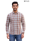 Men's plaid brown Singh Men's F-15-113-2-XL Shirt for Regal Style, front view in cotton fabric