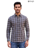 Men's plaid shirt in black and white cotton from Singh, featuring stylish fit. Singh Men's F-15-113-6-L Shirt for Regal Style.