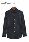 SINGH men's printed casual shirt in black with white patterns and button-down style