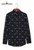SINGH men's printed casual shirt in black with white check and floral patterns long sleeves