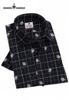 Singh men's printed casual shirt in black with white checkered and floral design for casual wear