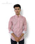 SINGH men's printed casual shirt in light pink with rolled-up sleeves and mandarin collar