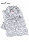 SINGH men's printed formal shirt with black and white intricate floral pattern folded neatly