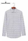SINGH men's printed formal shirt in light gray with intricate white floral patterns and full sleeves