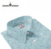 Singh men's printed formal shirt in light blue with intricate paisley design and button closure