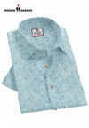 Singh men's printed formal shirt in light blue with paisley pattern and button-down collar