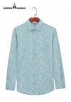 SINGH men's printed formal shirt in light blue with subtle pattern and button-down front