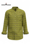 Singh men's printed kurta in green with leaf pattern and full sleeves from Modern Marwar