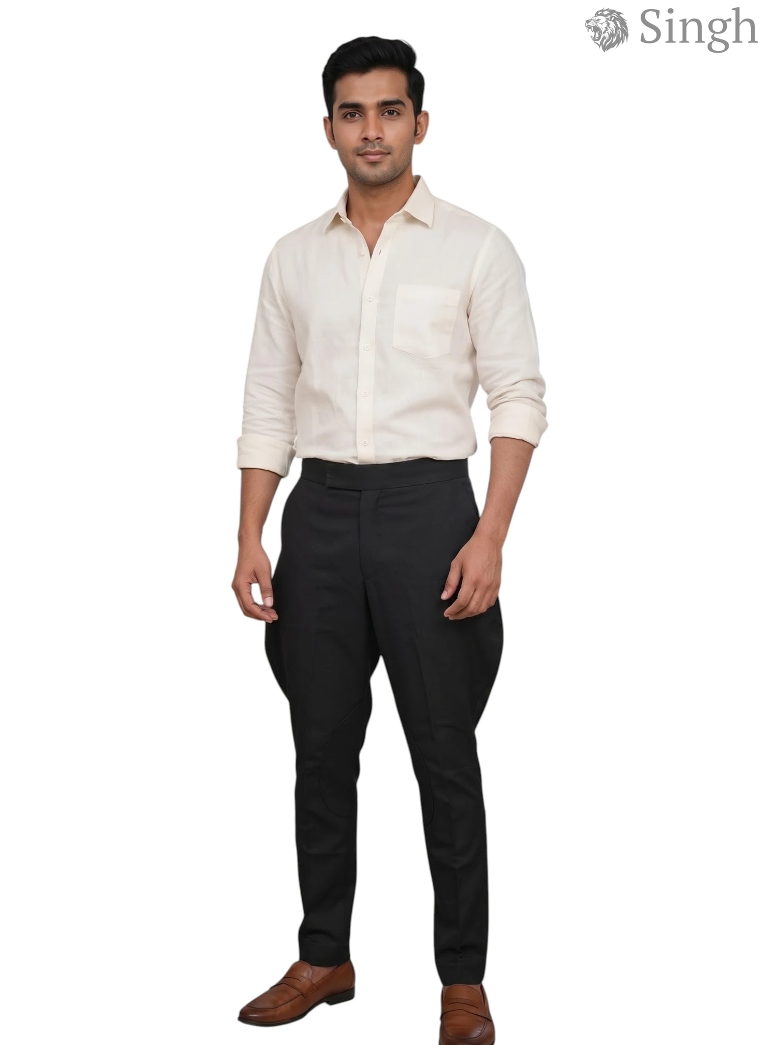 Men's Kurta in Beige Cotton Fabric, Front View - Singh Men's Rajwadi Fit-2233874-11 Regal Wedding Elegance