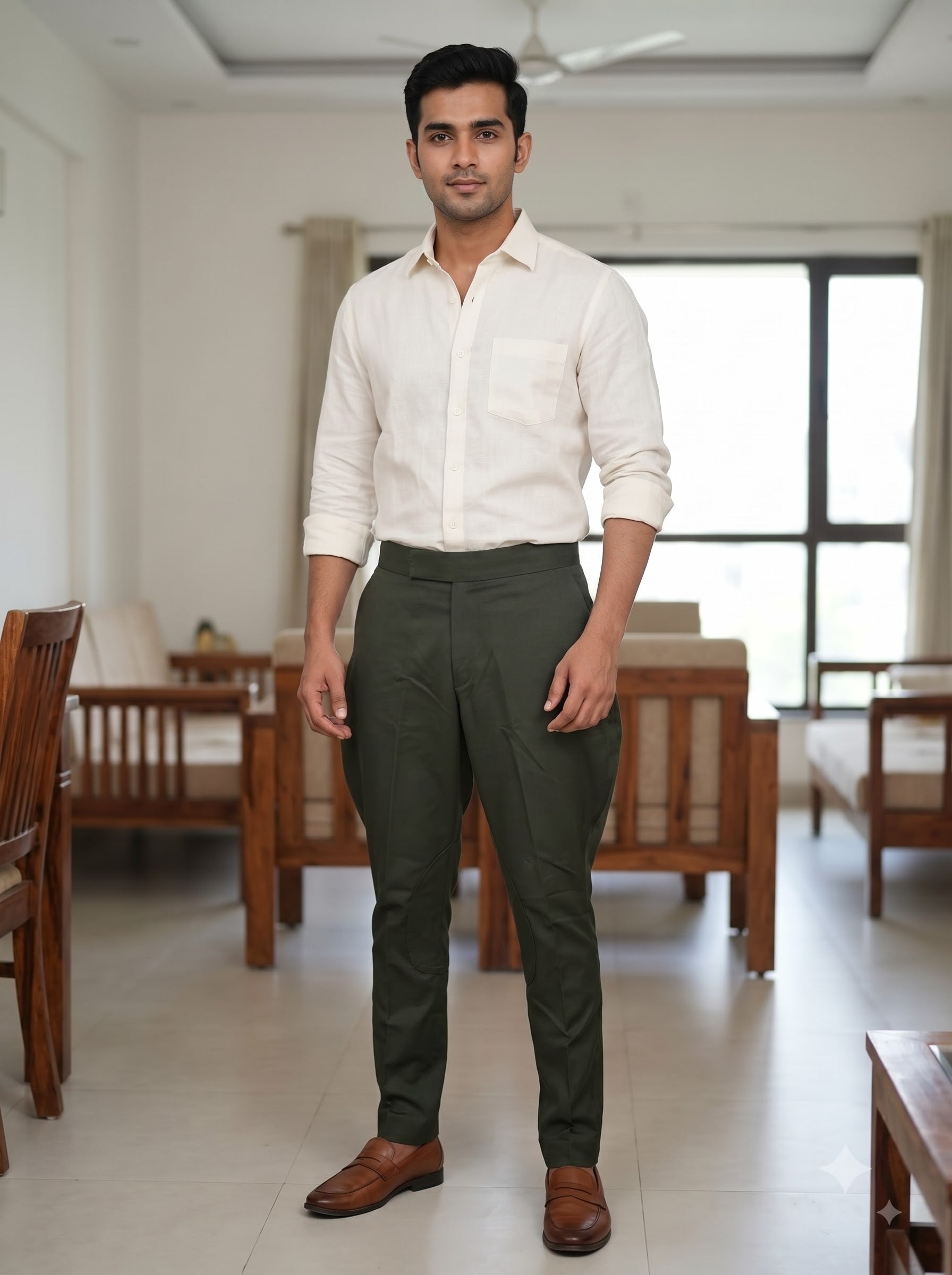 Men's kurta in cream color, cotton fabric, front view; Singh Men's Rajwadi Fit-2233874-11 Regal Wedding Elegance.