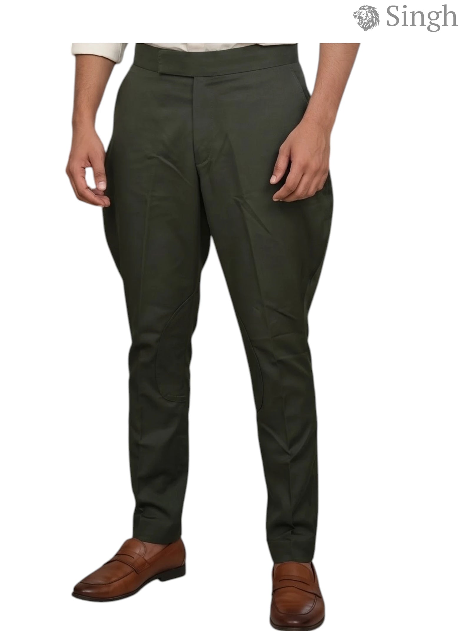 Men's Kurta in Olive Green, Cotton Fabric, Front View; Singh Men's Rajwadi Fit-2233874-11 Regal Wedding Elegance