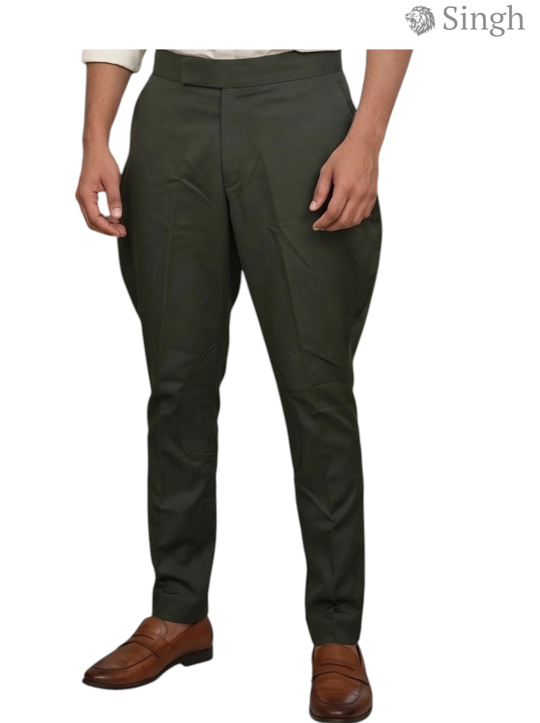 Men's Kurta in Olive Green, Cotton Fabric, Front View; Singh Men's Rajwadi Fit-2233874-11 Regal Wedding Elegance
