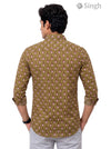 Shirt in olive green with Sanganeri floral print in cotton, featuring a back view of the Singh Mens Sanganeri Floral-15-107-1