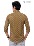Shirt in olive green with Sanganeri floral print in cotton, featuring a back view of the Singh Mens Sanganeri Floral-15-107-1